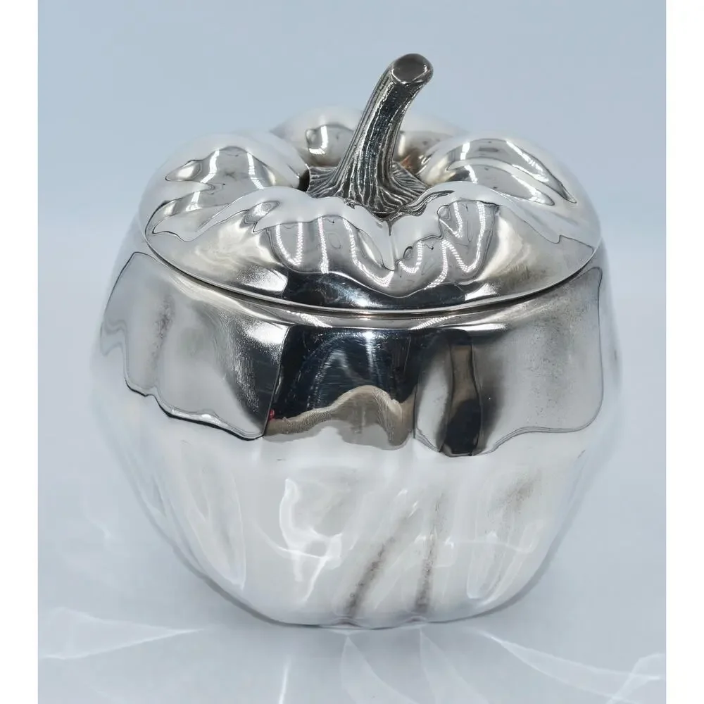 Vintage Silver Plated Pumpkin Ice Bucket by Teghini, Firenze, Italy c.1970